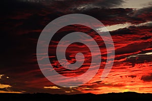 Dramatic fiery storm sky