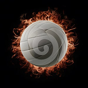 Dramatic fiery volleyball commands attention against intense black backdrop