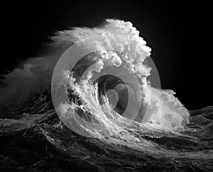 Dramatic Ocean Wave in Black and White
