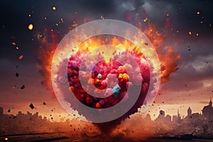 Dramatic Heart explosion. Generate Ai