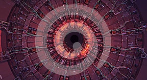 The glowing red core of a particle collider ring
