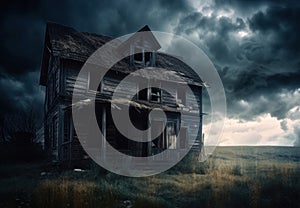Dramatic house destroyed by storm. Generate Ai