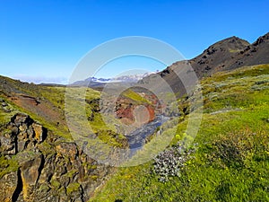 Dramatic Iceland landscape with Markarfljot canyon and river in the vincinity of Emstrur Botnar