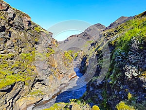 Dramatic Iceland landscape with Markarfljot canyon and river in the vincinity of Emstrur Botnar