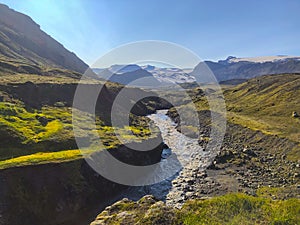 Dramatic Iceland landscape with Markarfljot canyon and river in the vincinity of Emstrur Botnar