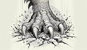 Dramatic Illustration of a Dragon\'s Claw Crushing Rocky Terrain