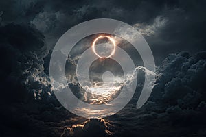 Ring of Fire Solar Eclipse Through Dramatic Clouds