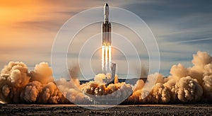 Rocket Launch Spacecraft Taking Off with Smoke and Fire