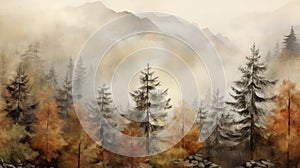 A dramatic impressionistic digital painting of a woodland