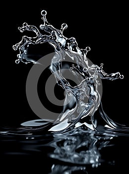 Splashing Liquid Sculpture on Black Background, Ai Generated