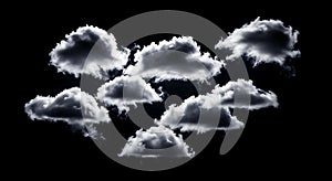 Dramatic isolated dark clouds on black background