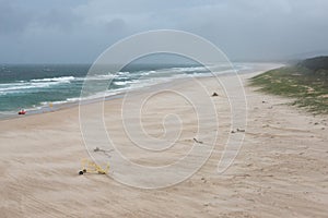 Dramatic landscape of beach swept by wind