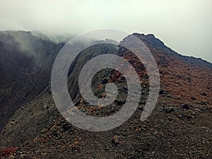 Dramatic landscape : Dolomieu crater in cloudy weather, Reunion