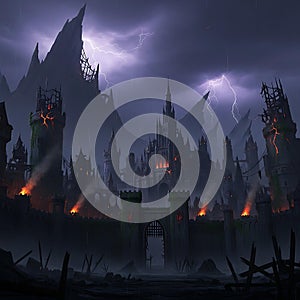 Dramatic landscape featuring a dark, foreboding castle.