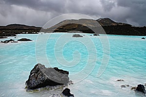 Dramatic landscape of Iceland`s Blue Lagoon