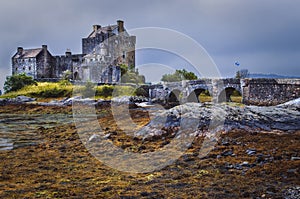 Dramatic landscape view of Eilean Donan castle, Scotland