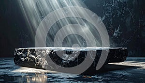 Dramatic Light Rays on Dark Stone Pedestal