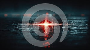 Dramatic light reflection on water surface at night, abstract