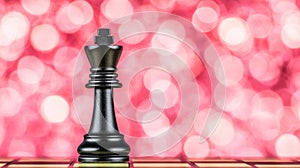 Dramatic lighting with a focus on the black king piece on a chessboard