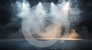 Dramatic Lighting Illuminates Empty Stage Surrounded by Fog During a Performance Setup