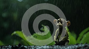 Dramatic Lighting: A Small Monkey In The Rain - 8k Resolution