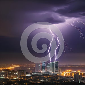 A dramatic lightning storm over a city skyline at night3