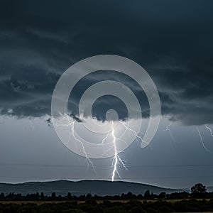 Dramatic Lightning Storm over Dark Landscape