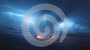 Dramatic Lightning Storm Over Dark Landscape