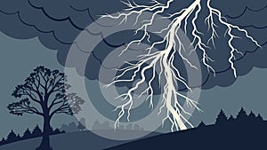Dramatic Lightning Storm Over Tree Vector, vector design Generative AI