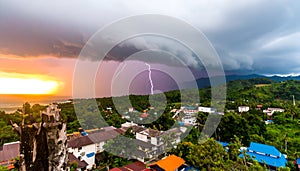 Dramatic Lightning Storm Over Tropical Landscape