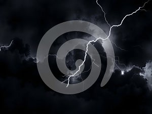 Dramatic Lightning Storm: Powerful Bolt Illuminates Dark, Ominous Clouds