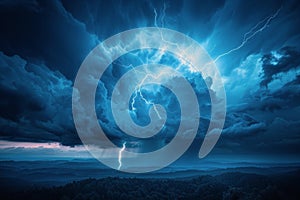 Dramatic Lightning Strike Through Dark Storm Clouds at Sunset