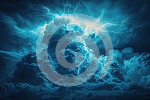 Dramatic Lightning Strike Through Dark Storm Clouds at Sunset