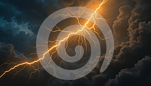 Dramatic Lightning Strike Illuminating Dark Storm Clouds at Night