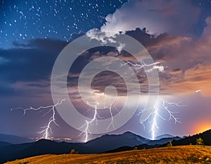 Dramatic Lightning Strike in Stormy Sky