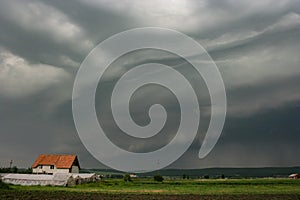 A dramatic looking shelfcloud is approaching the Mures valley in Transylvania, Romania.