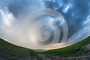 Dramatic looking thunderstorm over rural landscape