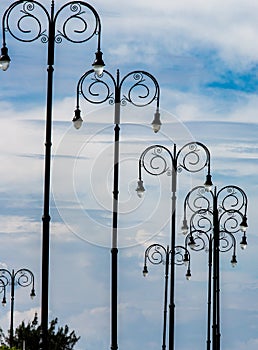 Dramatic modern streetlights line the main coastal street in Havana Cuba