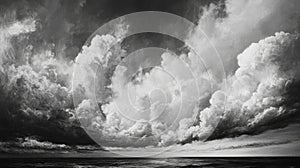 Dramatic Monochrome Cloudscape Over Ocean
