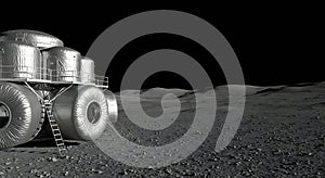 Silver space habitat standing on a desolate moon