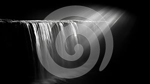 Dramatic Monochrome Waterfall with Light Rays
