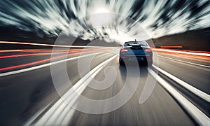 Dramatic motion blur of a car on the road