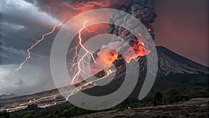Dramatic Mount Sinabung Eruption with Ash Plume, Lava, and Lightning