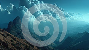 Dramatic Mountain Range Landscape with Stunning Cloudscape Epic View AI generated.