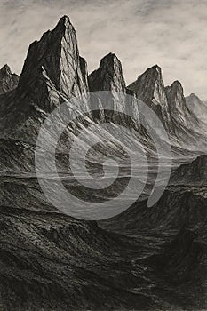 Dramatic mountain range under a cloudy sky