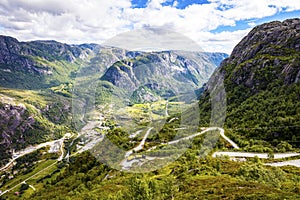 The dramatic mountain road down to Lysebotn in Lysefjorden