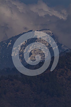 Dramatic mountain scene in winter wilderness