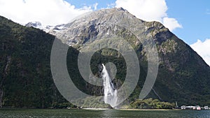 Dramatic mountain and sea Landscapes in the Milford Sound Fjord of the South Island of New Zealand.