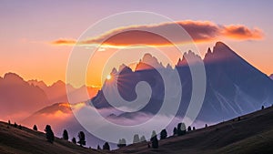 Dramatic Mountain Sunrise with Sun Rays and Clouds Over Peaks 142