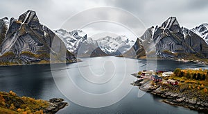 Dramatic mountainous landscape with sharp, jagged